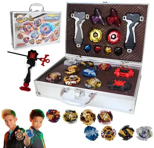 Maleta Kit 8 Beyblade Storm Gyro Completo Lançadores Grip Cor variada