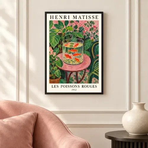 Quadro Decorativo Recortes Poissons Rouges 20x30 Moldura Preta