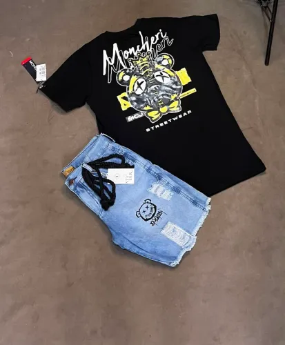 Kits de roupas bermuda jeans camisas de algodão originais