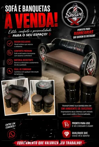 Sofá e banquetas para barbearia
