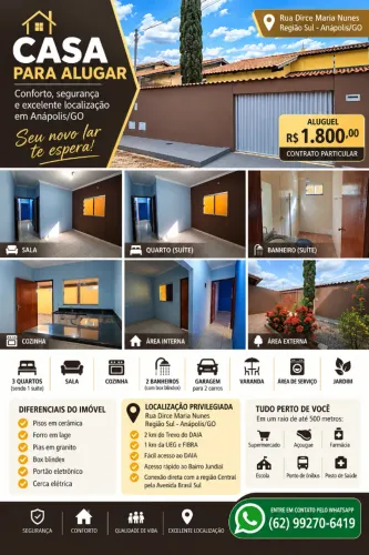 Casa 3 Quartos para Alugar no Setor Sul - Anápolis