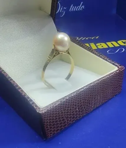 Anel Pérola Original 8 mm Peso 1.73 Gramas Ouro 18 Kilates                                