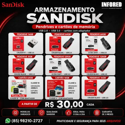 Armazenamento SanDisk - Pendrives e Cartões de Memória
