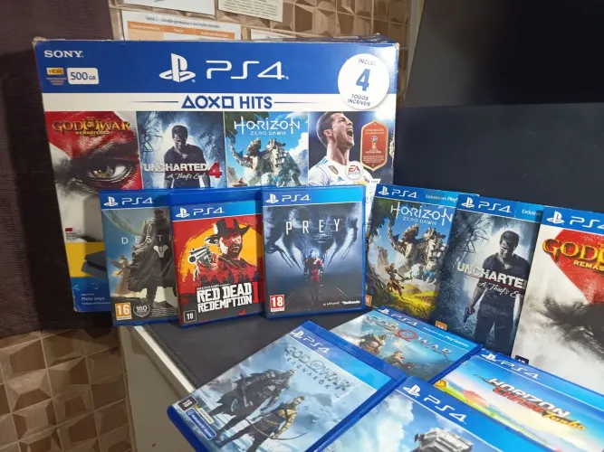 PS4 Slim 500GB Completo na CAIXA + 1 Controle Original + Kit 12 Jogos Mídia Física