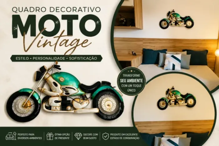 Quadro de Parede Decorativo Moto Clássica Estilo Vintage Retrô
