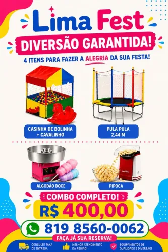 PROMOÇÃO LIMITADA! Pula pula + piscina de bolinha + cavalinho + pipoca + algodão doce