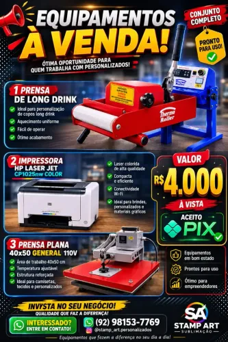 Prensa de Long Drink, Prensa plana 40 x 50 e impressora HP CP1025 nw.