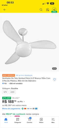 Ventilador de teto Ventisol E-27 130 watts