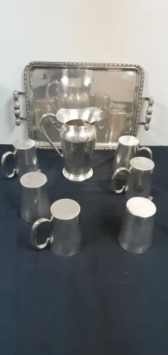 Conjunto de Prata Bandeija + Jarra + 6 Copos