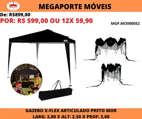 Gazebo X-Flex Articulado 3,00x3,00 Mor