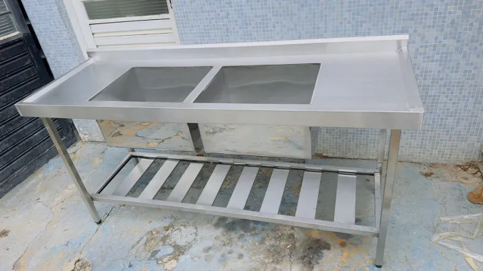 Pia de inox 2 cubas 1,80 x 60cm