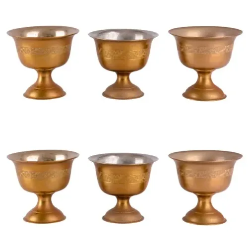 Conjunto Seis taças sorvete bronze indiano com barrado de folhas e flores*