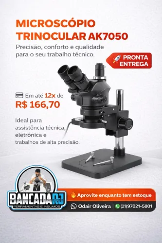Microscopio trinocular ak7050 com lente e led