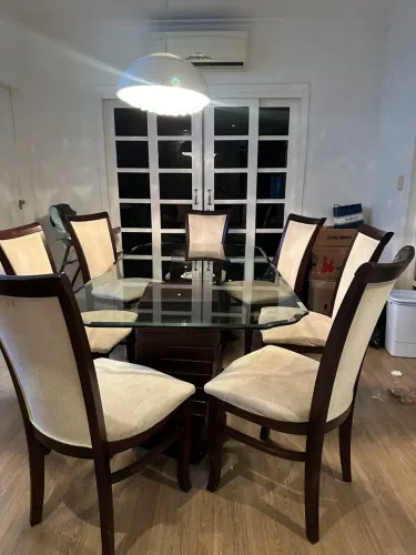 Mesa Tampo de Vidro 2x1 metros 6 cadeiras