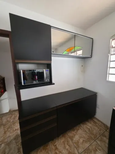 Armário de Cozinha 180cm Preto com Cristaleira