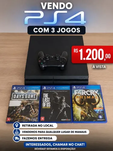 Ps4 com 3 jogos, entrega grátis 