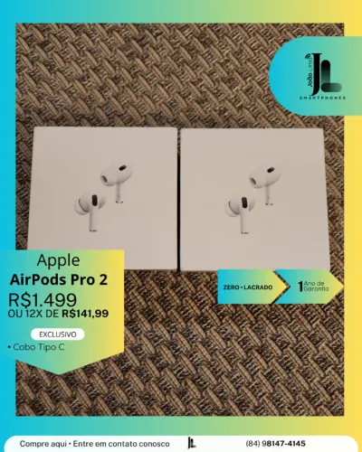 APPLE AIRPODS PRO 2, COM CABO TIPO C, LACRADO, EXCLUSIVO!