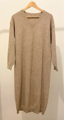 Vestido Suéter Cáqui Feminino Para Outono e Inverno