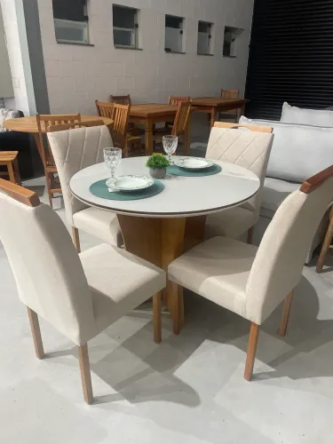 Conjunto De Jantar Mesa Redonda Com Vidro 4 Cadeiras TOQUE De ELEGÂNCIA !!!