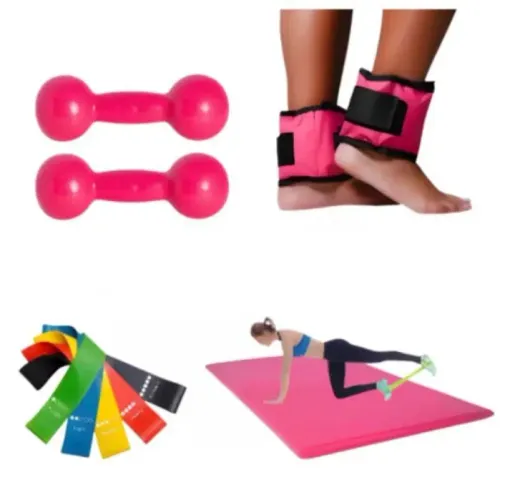 Par de Halter 0.500 Kg Ao 3 Kg + Par de Caneleira + Colchonete + 5 TheraBand
