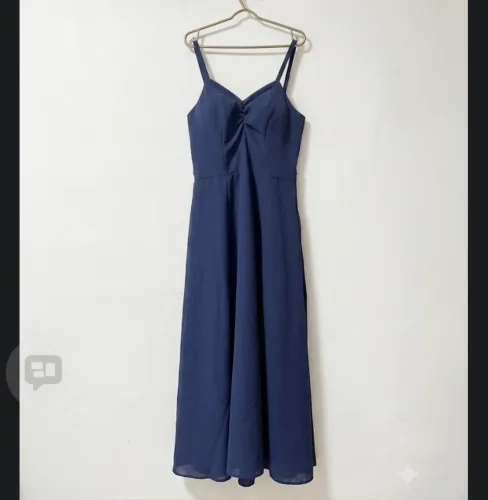 Vestido Longo Azul Marinho de Alcinha com Lastex - Tamanho M
