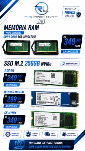 MEMÓRIAS RAM 8GB + SSD 256GB NVMe