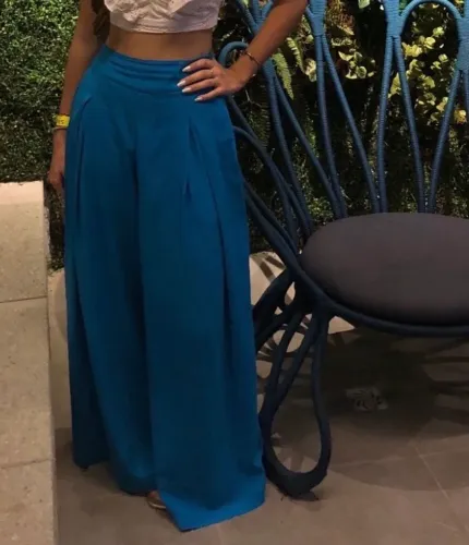 pantalona de linho azul