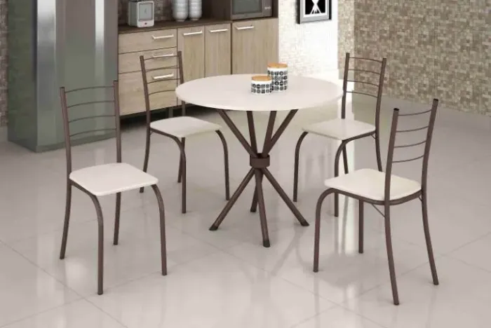 Mesa de Cozinha Rio Marrom Tmp Ardosia Redonda Off White com 4 Cds Marrom - Entrega Rápida