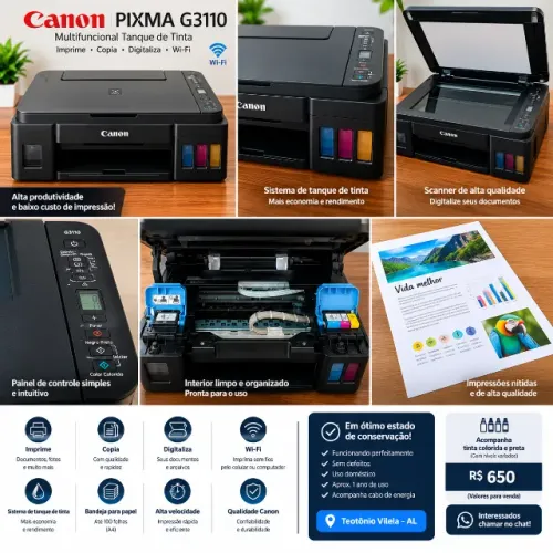 Canon PIXMA G3110 Wi-Fi Multifuncional - Funcionando Perfeitamente Preço: R$ 650 Localizaç