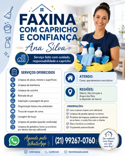 Diarista e serviços de faxina em Niterói, São Gonçalo