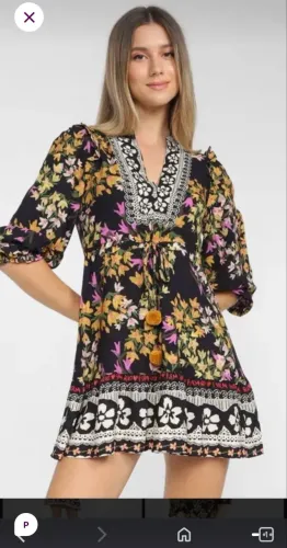 Vestido farm preto estampado curto 