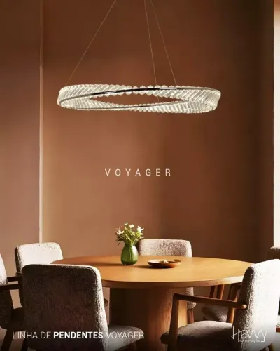 [NOVO] Pendente Lustre Voyager Hevvy Cromado c/ Cristais LED