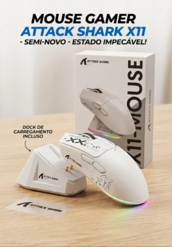 Mouse Gamer Attack Shark X11 White Semi Novo + Dock
