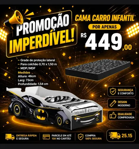 Cama infantil carros com colchão 