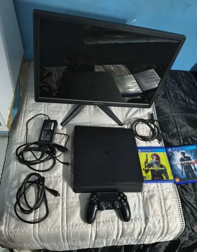 Playstation 4 completo, 1TB de memória + monitor 24 polegadas e 2 jogos, aceito oferta!
