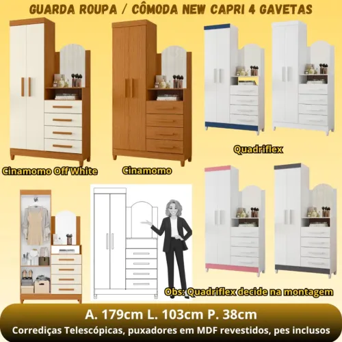 GUARDA ROUPA / CÔMODA NEW CAPRI 4 GAVETAS