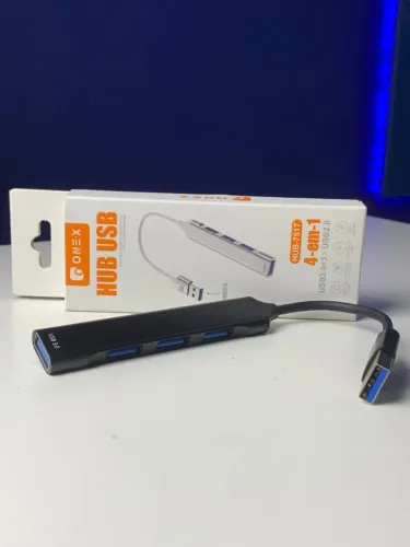 Hub USB 4 Portas ONE-X HUB-7517 (1x USB 3.0 + 3x USB 2.0) para Notebook e PC - Novo