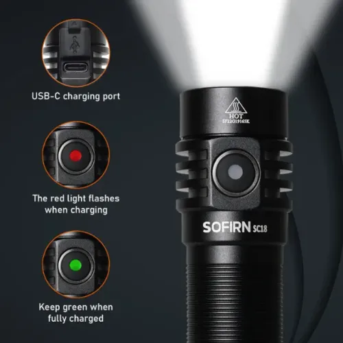Sofirn SC18 1800lm edc Lanterna usb C Recarregável sst40 led 18650 Optics Lens
