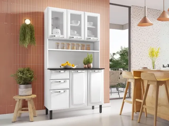 Armário Kit de Cozinha c/ Vidro 1,05m em Aço l76