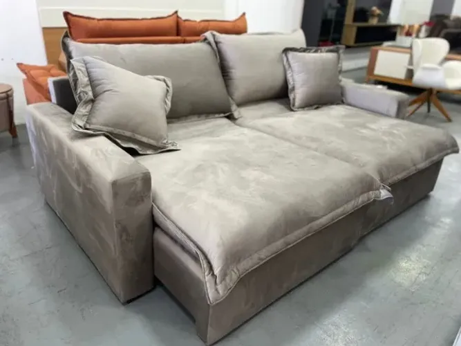 PROMOÇÃO!! Sofá Retrátil 2,30 m E-80 Veludo Capuccino 1192 - SUPREMA ESTOFADOS