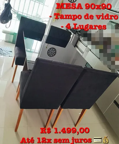 Mesa de jantar 90x90 tampo de vidro 