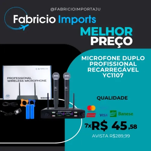Microfone Duplo Profissional Recarregável