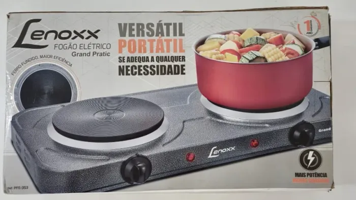 Fogão Elétrico De Bancada Lenoxx 2 Bocas Grand Pratic Prata PFE353 127 Volts