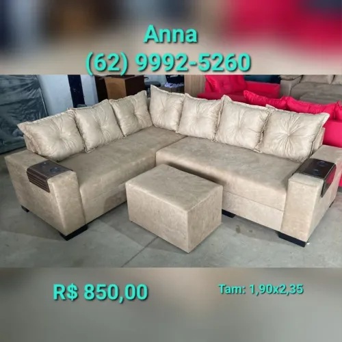 Sofá de canto com puff - Conforto e elegância para sua sala!