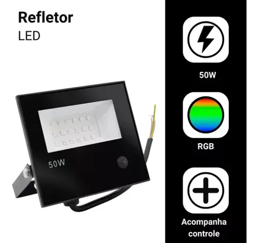 Mini Refletor Led Holofote 50w Bivolt Rgb Colorido C/ Controle
