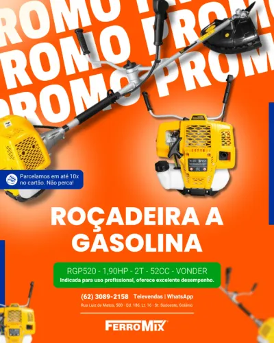 Roçadeira à Gasolina RGP520 2T 1,4kW 52CC com Partida Manual VONDER - Parcela em at[e 10x