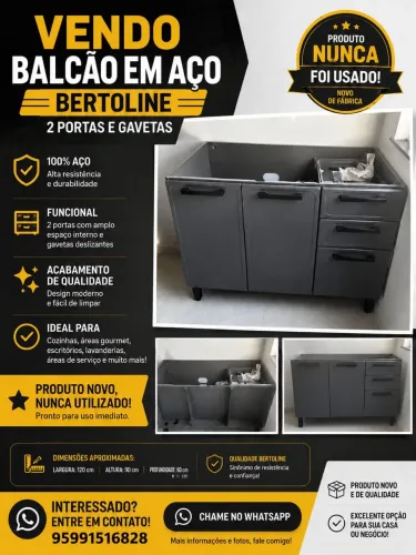 Vendo balcão em aço bertoline 2 portas e 3 gavetas