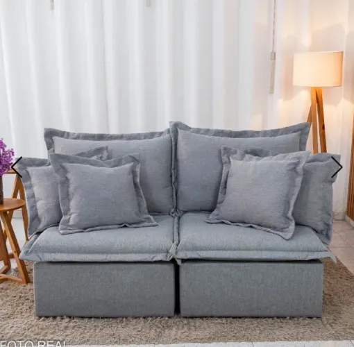 Sofá Retrátil Reclinável Lima 1,80m em Linho Cinza - Produto Novo