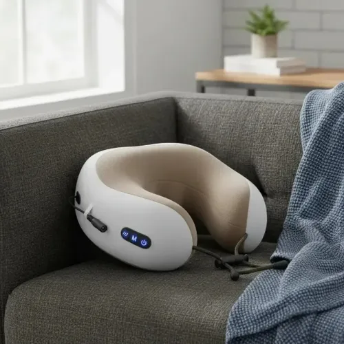massageador de pescoço e lombar cor bege e branco