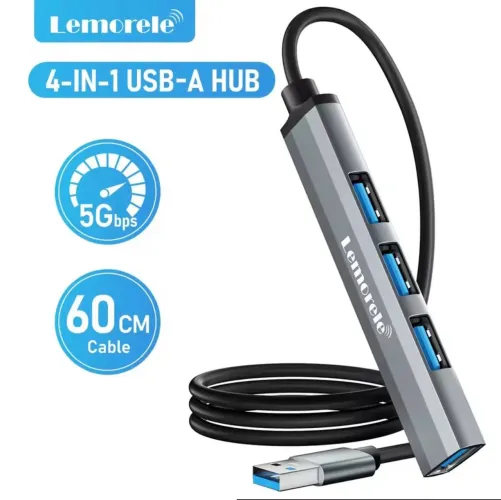 HUB USB LEMORELE 4 PORTAS 3.0 (1x) 2.0 (3x)- Adaptador Divisor Rápido <br>